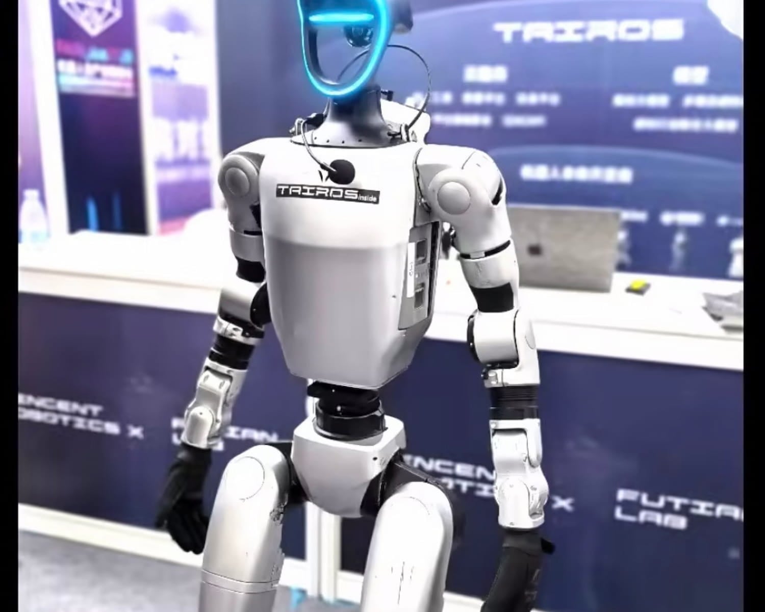 A humanoid robot displayed at a technology exhibition